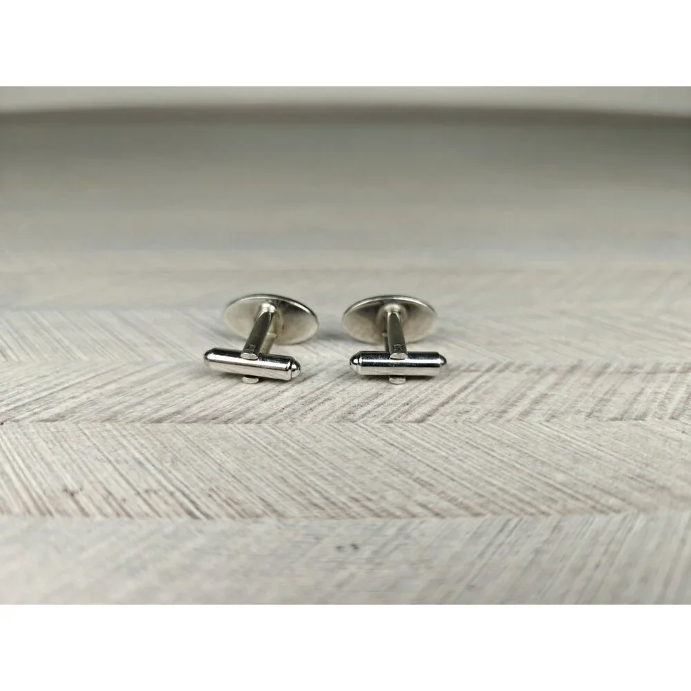 Vintage Hickok Silver Tone Oval Cufflinks With Rhinestone Accents MCM Retro